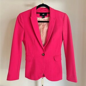 H&M Single Button Notched Lapel Hot Pink Blazer Jacket, Size 2